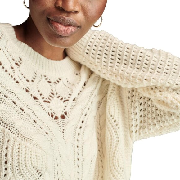 Women's Romantic Crew Neck Sweater Tofu Large Acrylic Long Sleeve Ribbed - Picture 5 of 5